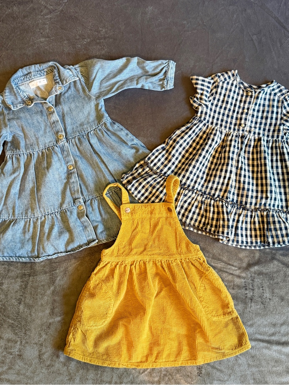 Zara Toddler Girls Outfit Bundle: Denim Dress, Gingham Dress & Corduroy - 2-3 yr